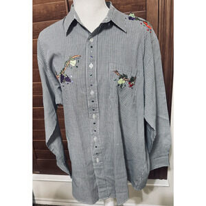 Mili Designs Shirt black white gingham Vineyard Grapes applique womens L studded